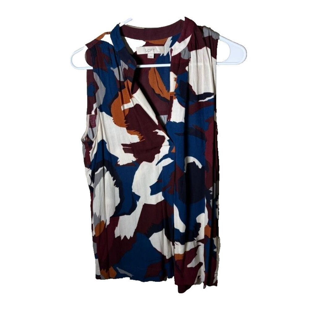 Loft Blouse Women's Small V-Neck Sleeveless Tank Top Printed Colorful Shirt